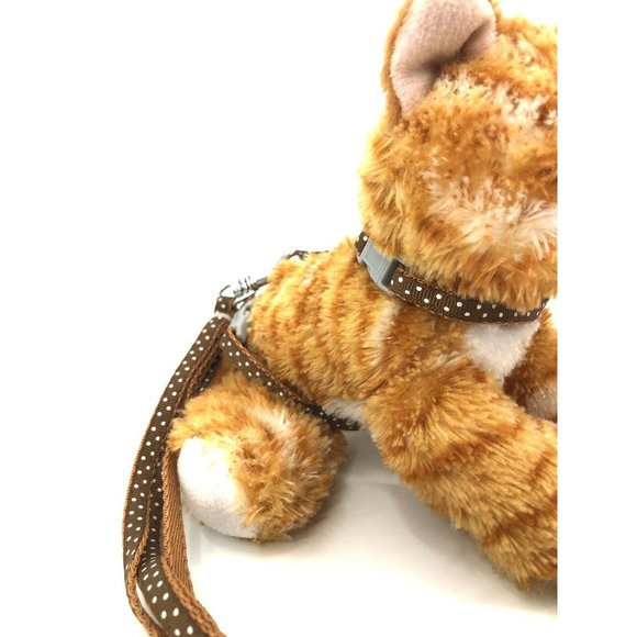 Small Pet Cat Dog Adjustable Harness & Leash Safety Walking Lead Brown Polka Dot - Picture 5 of 7